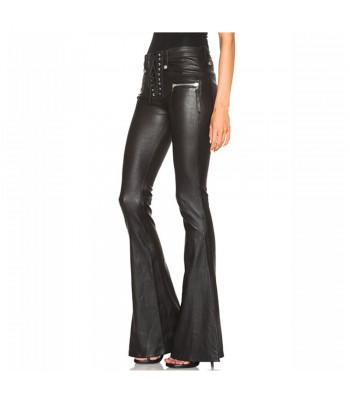 Women Punk Drawstring Slim Hip Pant Pu Lacing Leather Pants